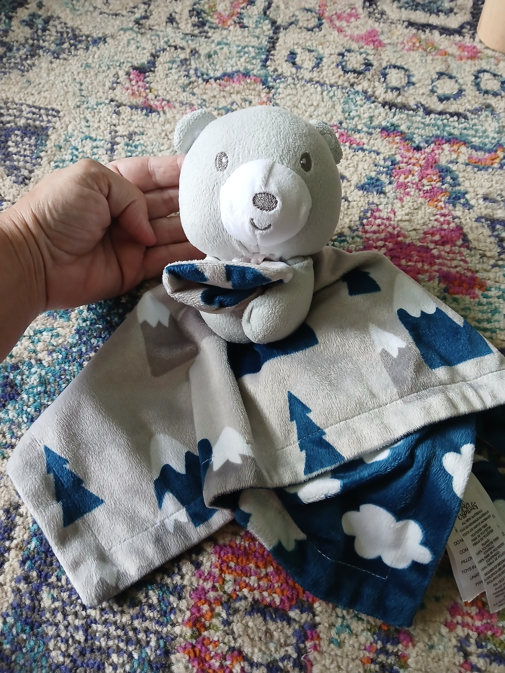Baby Essentials White and Blue Plush Baby Blanket with Tag